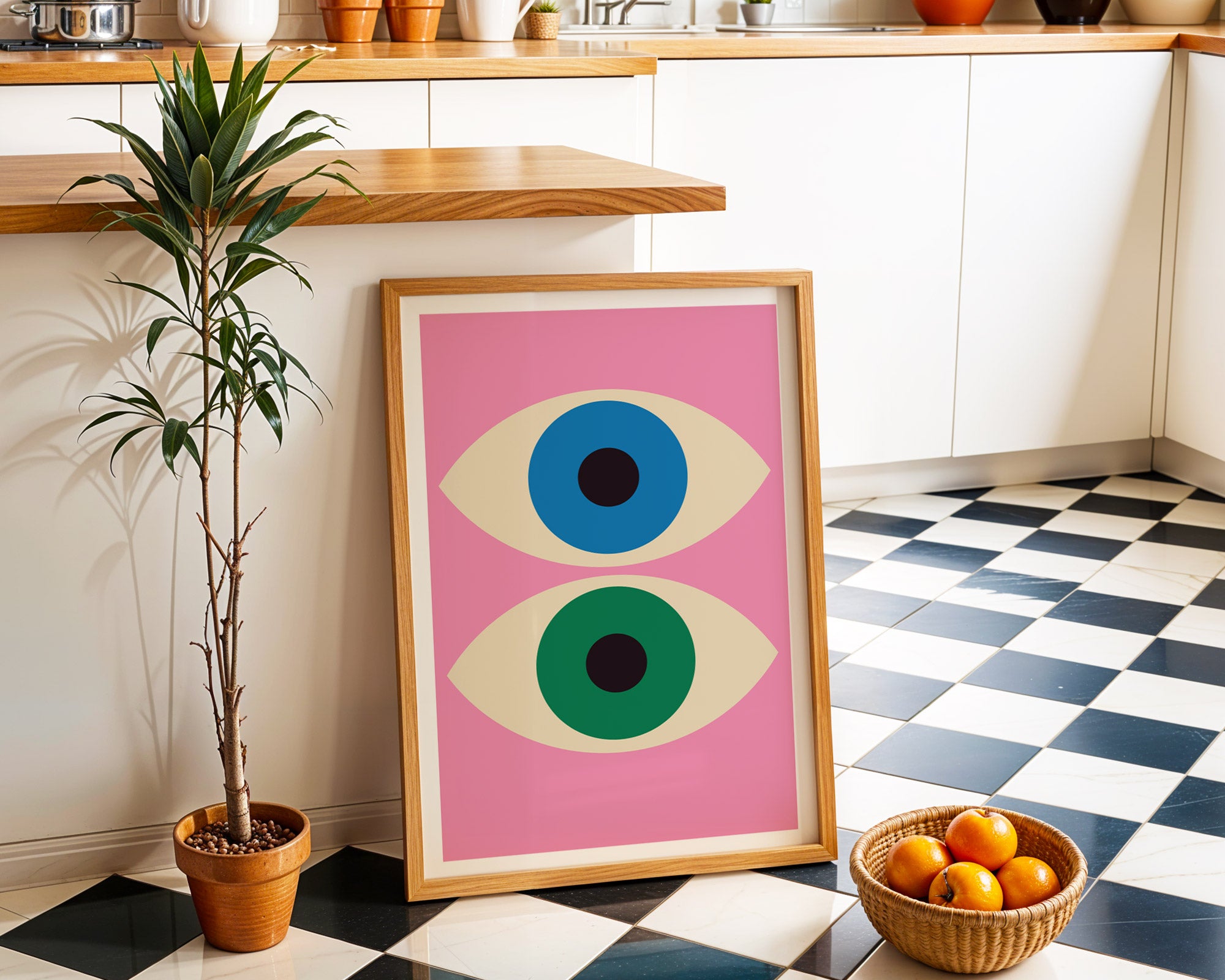 Bauhaus Geometric Eyes Prints Set x3: Mid-Century Modern Wall Art