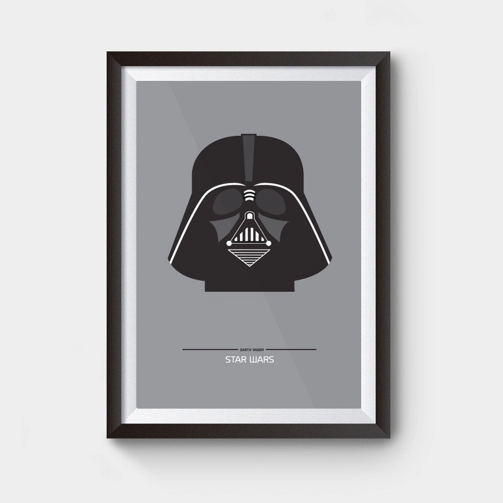 Framed poster of Darth Vader helmet on a gray background