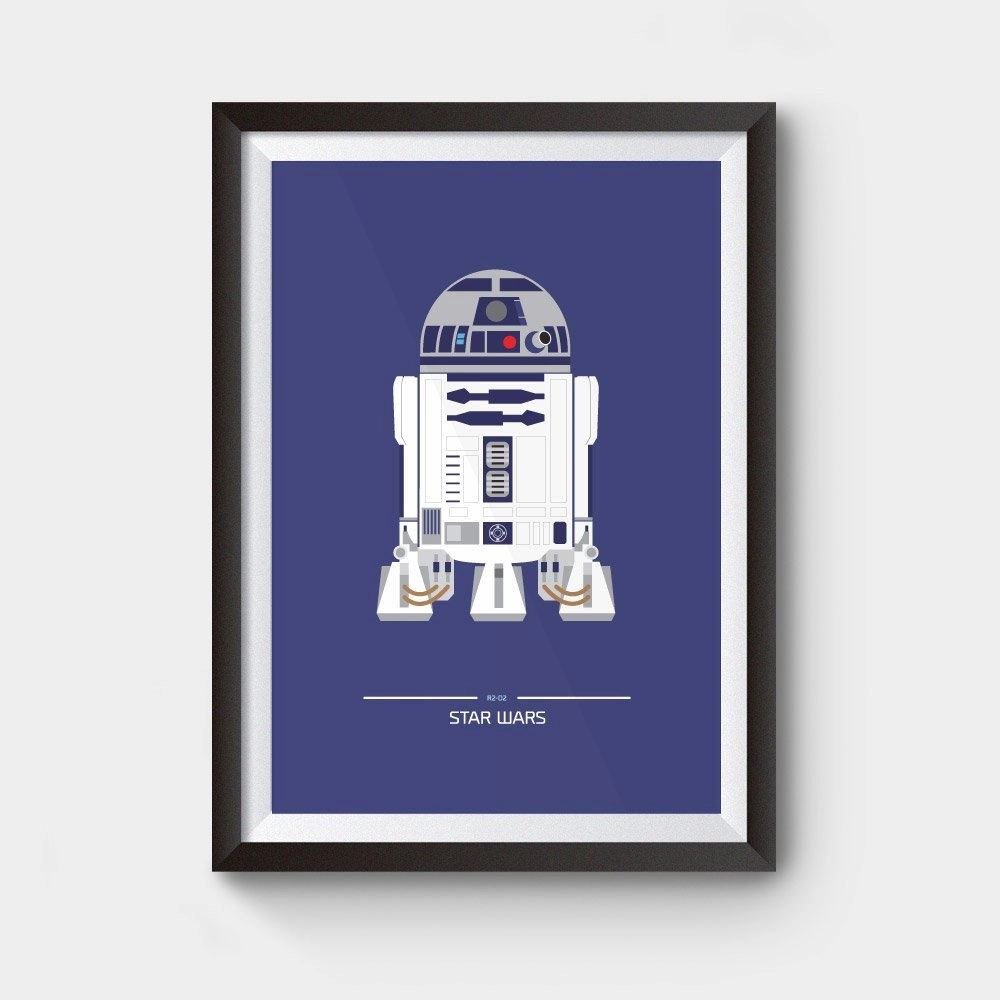 Framed poster of R2-D2 from Star Wars on a blue background