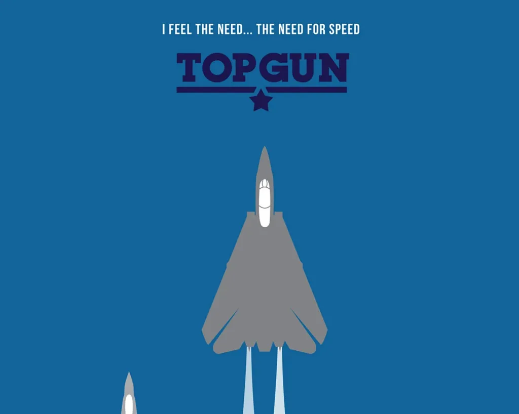 Top Gun poster with fighter jet on a blue background